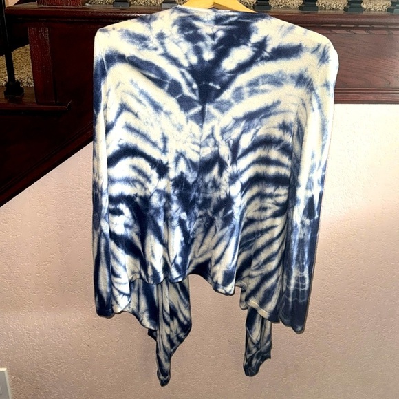 Chicos Womens 0 Silk Blend Blue and White Tie-Dye Beachy Open Cardigan Sweater - Picture 2 of 3